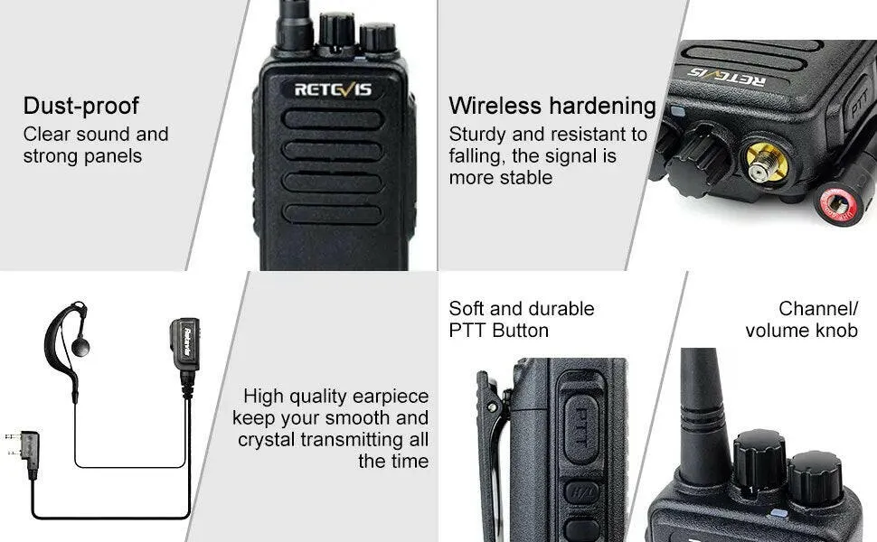 10W High Power Walkie Talkie 2pcs Retevis RT1 3000mAh Two Way Radio UHF Long Range Walkie-Talkie For Factory Warehouse Farm
