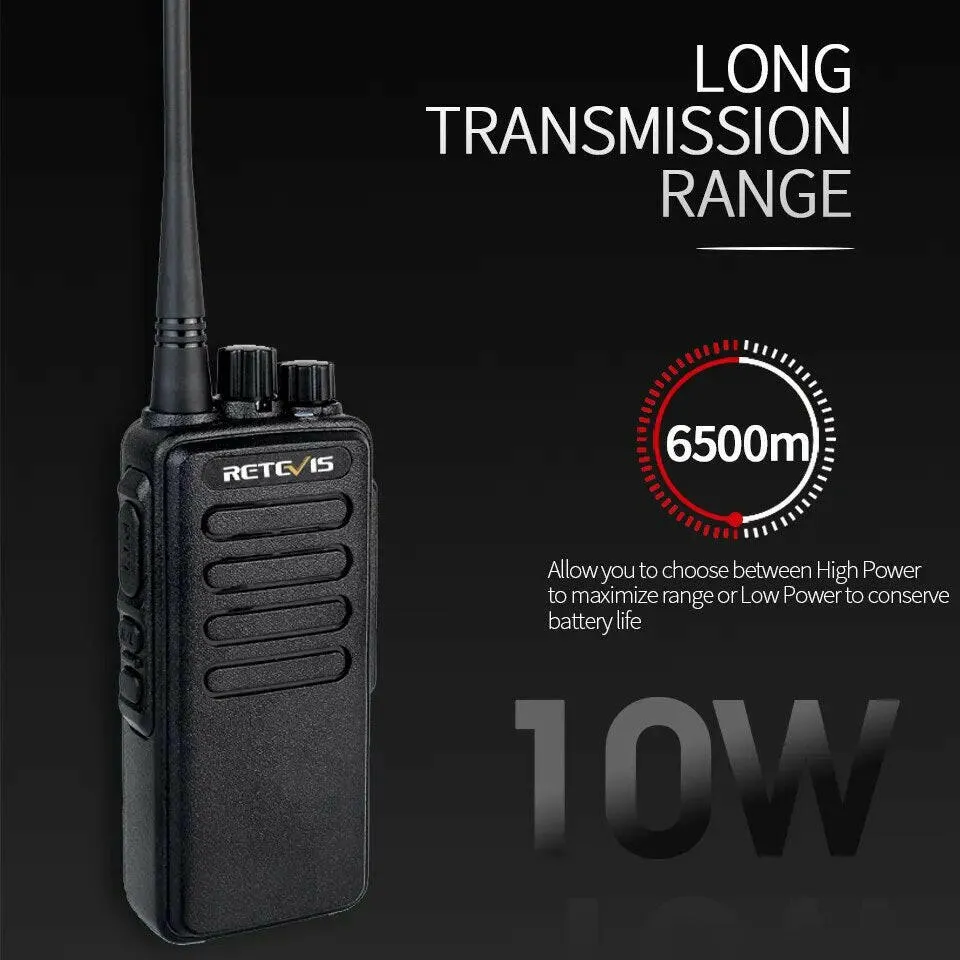10W High Power Walkie Talkie 2pcs Retevis RT1 3000mAh Two Way Radio UHF Long Range Walkie-Talkie For Factory Warehouse Farm