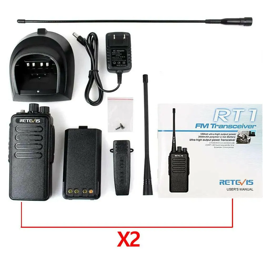 10W High Power Walkie Talkie 2pcs Retevis RT1 3000mAh Two Way Radio UHF Long Range Walkie-Talkie For Factory Warehouse Farm