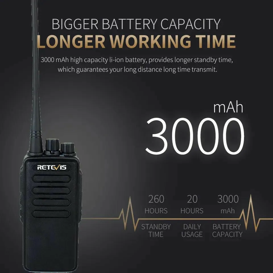 10W High Power Walkie Talkie 2pcs Retevis RT1 3000mAh Two Way Radio UHF Long Range Walkie-Talkie For Factory Warehouse Farm