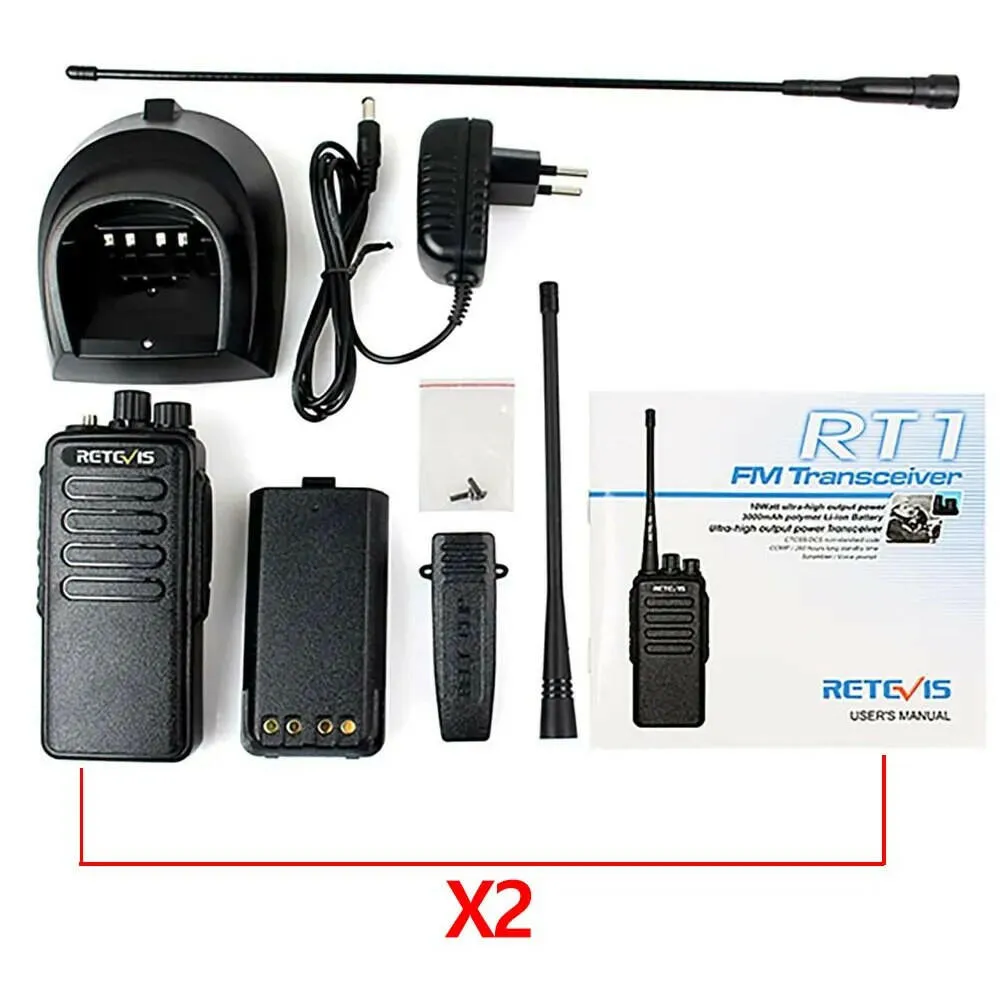 10W High Power Walkie Talkie 2pcs Retevis RT1 3000mAh Two Way Radio UHF Long Range Walkie-Talkie For Factory Warehouse Farm