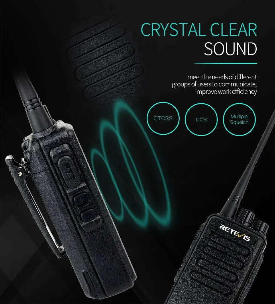 10W High Power Walkie Talkie 2pcs Retevis RT1 3000mAh Two Way Radio UHF Long Range Walkie-Talkie For Factory Warehouse Farm