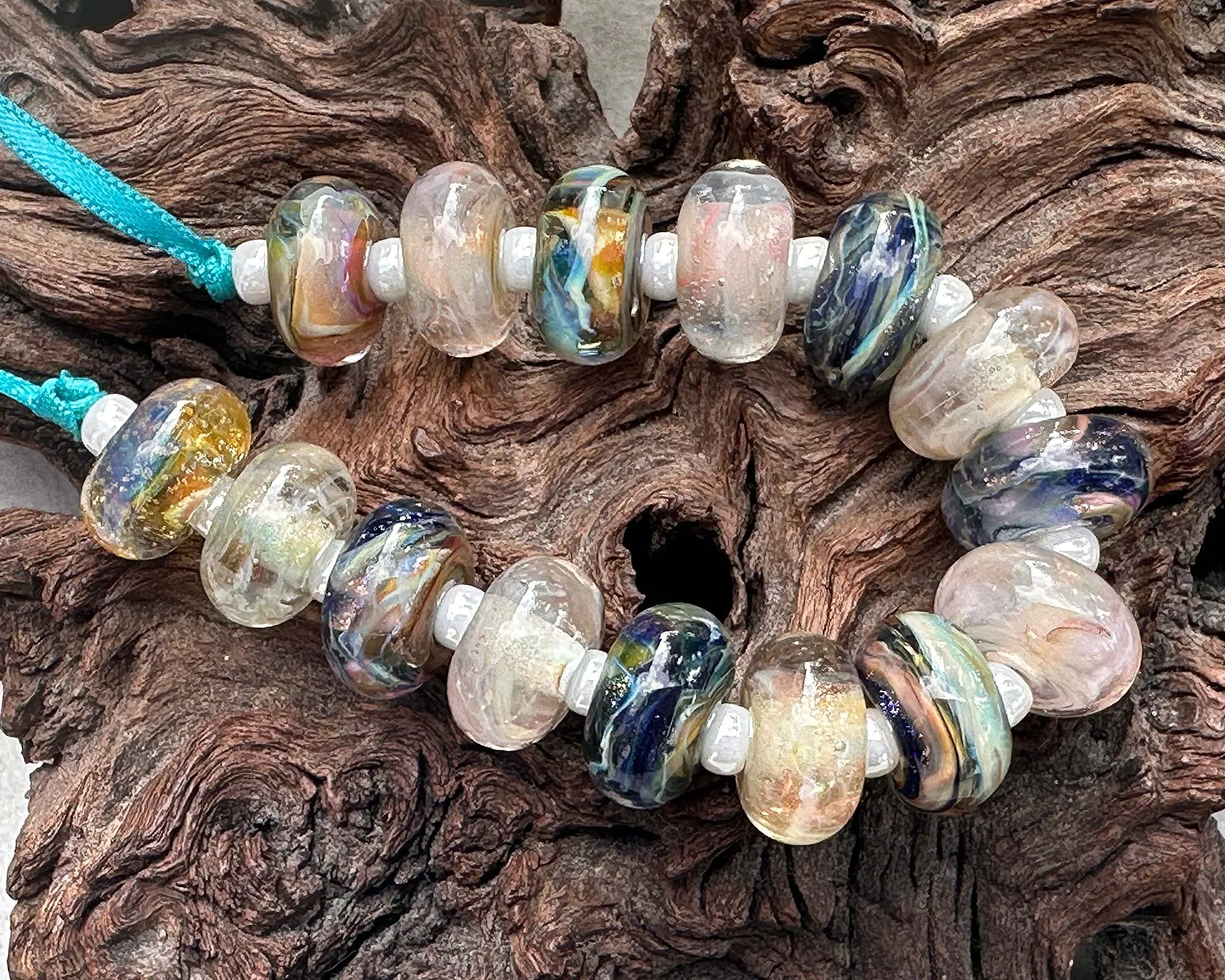 15 Sea & Sand Blue Lampwork Beads Set SRA