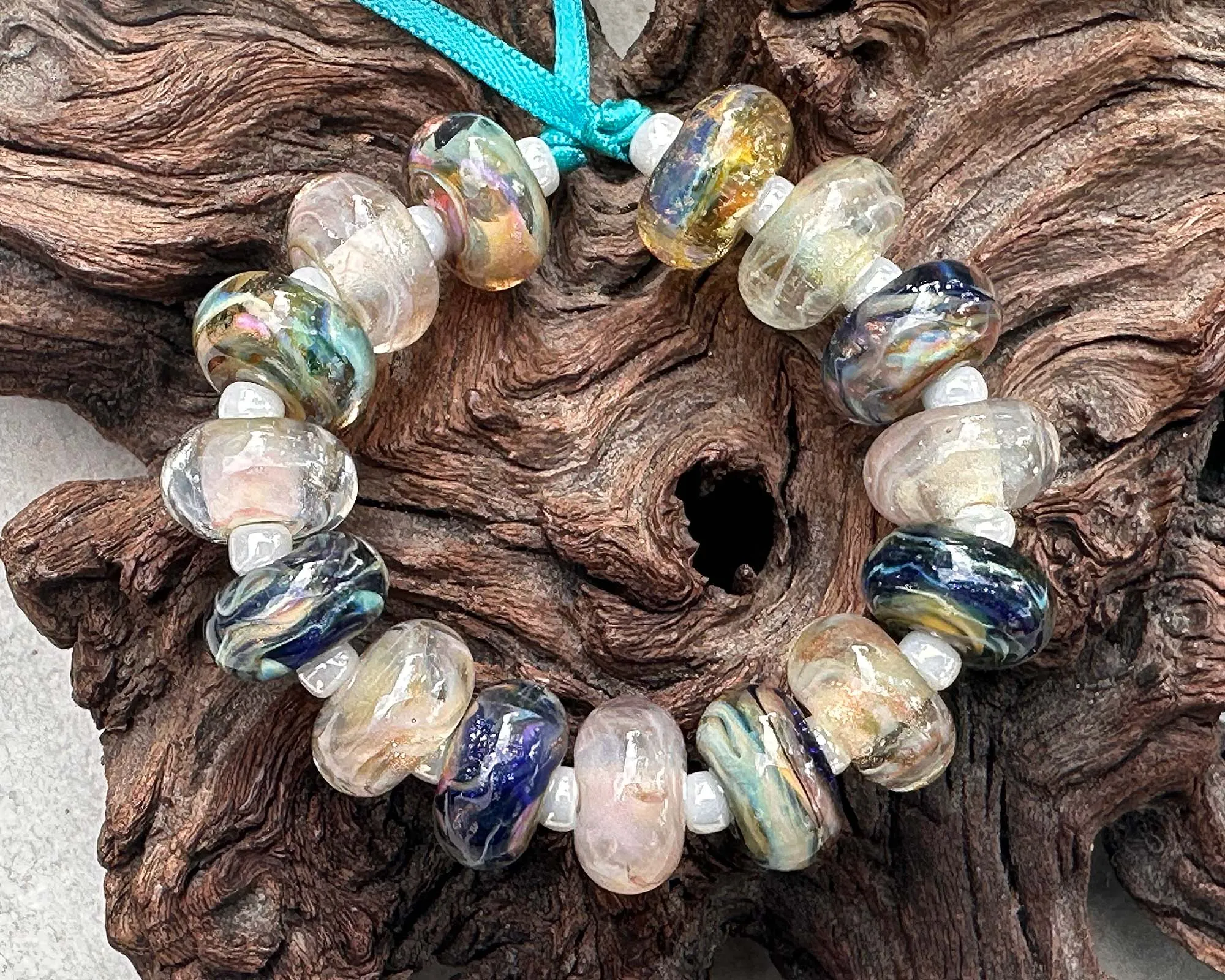 15 Sea & Sand Blue Lampwork Beads Set SRA