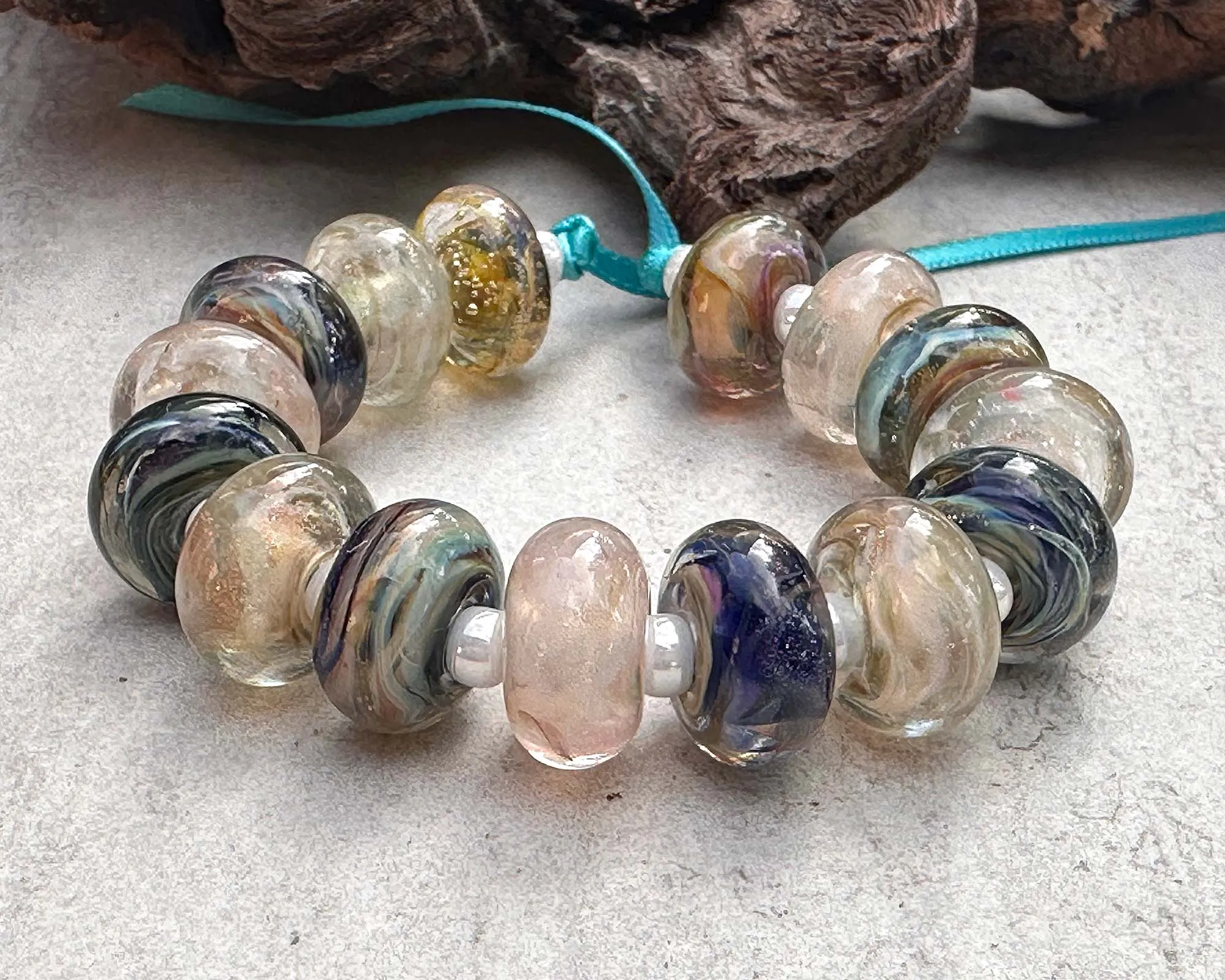 15 Sea & Sand Blue Lampwork Beads Set SRA