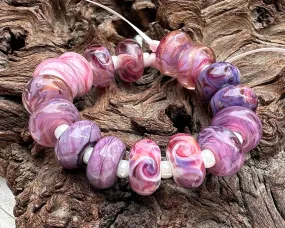 16 Lilac Love Pink Lampwork Beads Set SRA