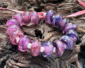 16 Pink & Blue Shimmer Lampwork Beads Set SRA