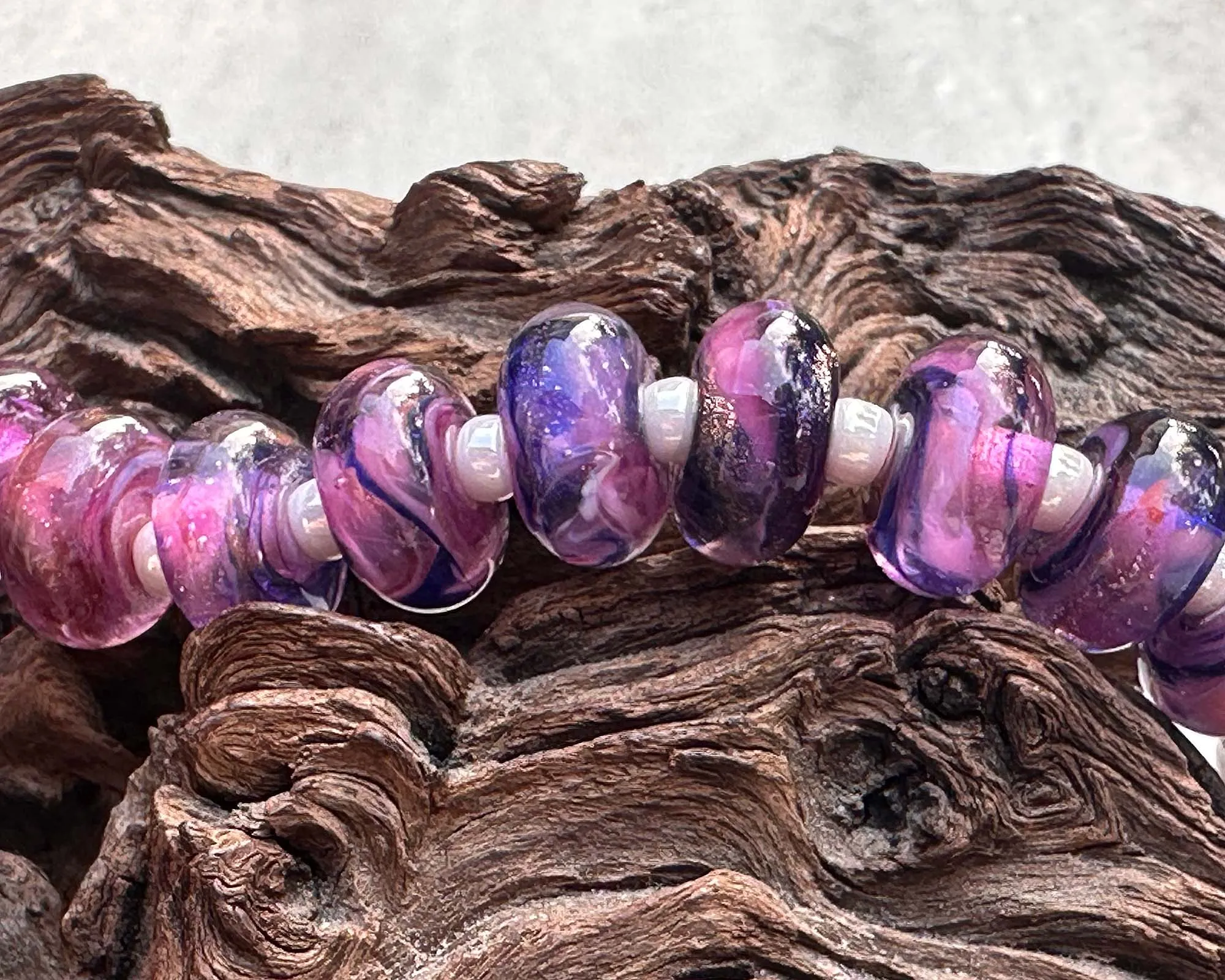 16 Pink & Blue Shimmer Lampwork Beads Set SRA