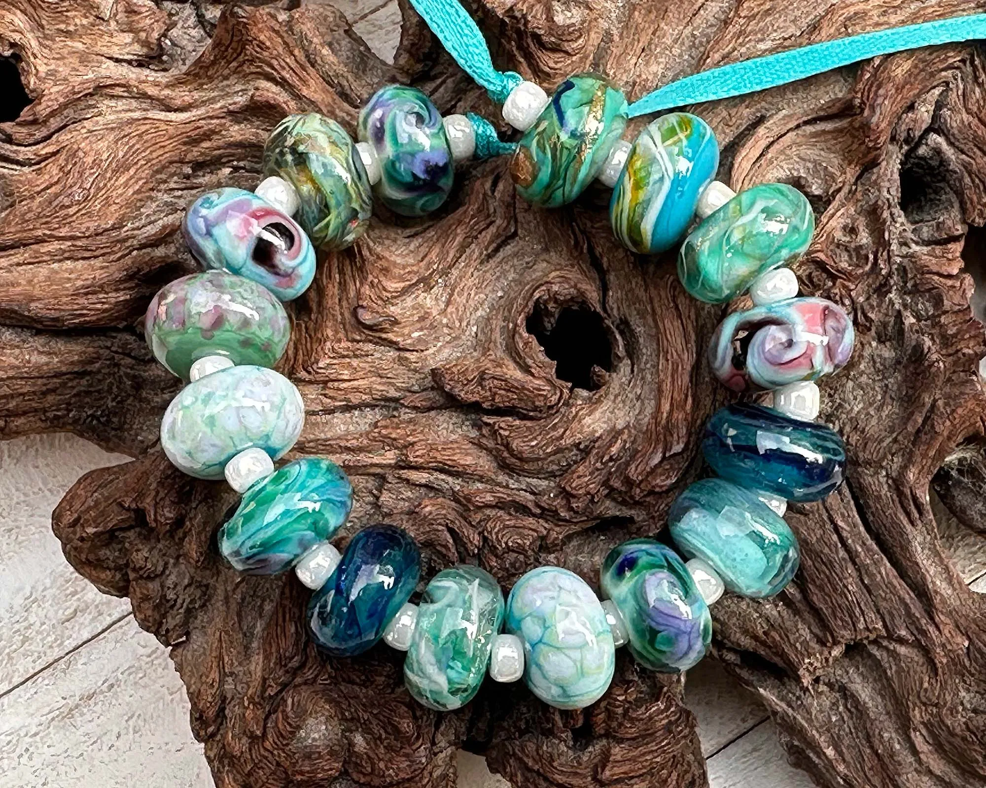 16 Teal Green Orphans Lampwork Beads Set SRA