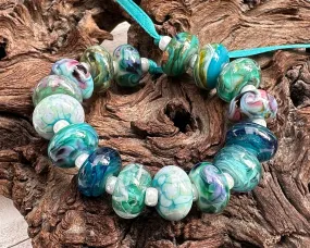 16 Teal Green Orphans Lampwork Beads Set SRA