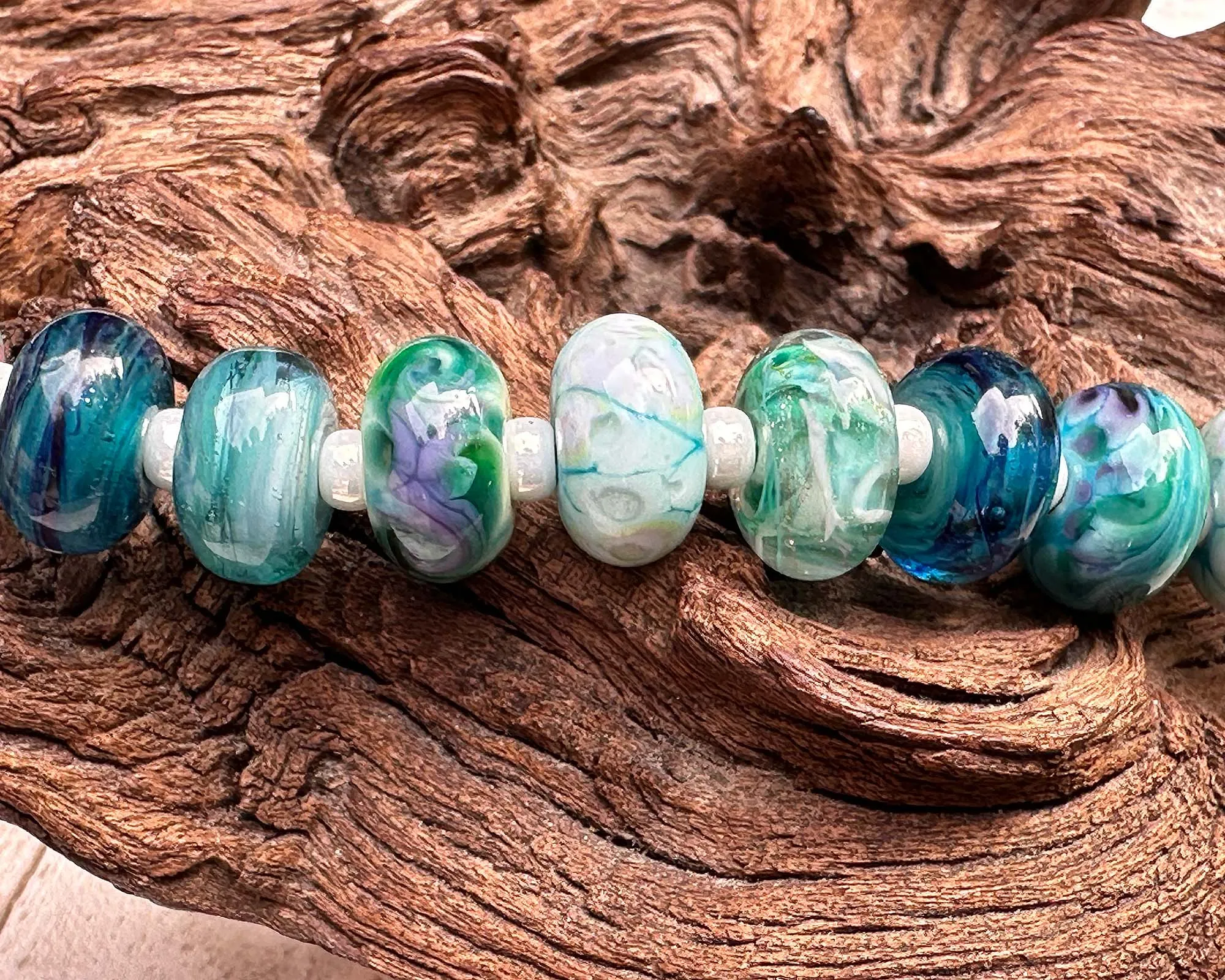 16 Teal Green Orphans Lampwork Beads Set SRA