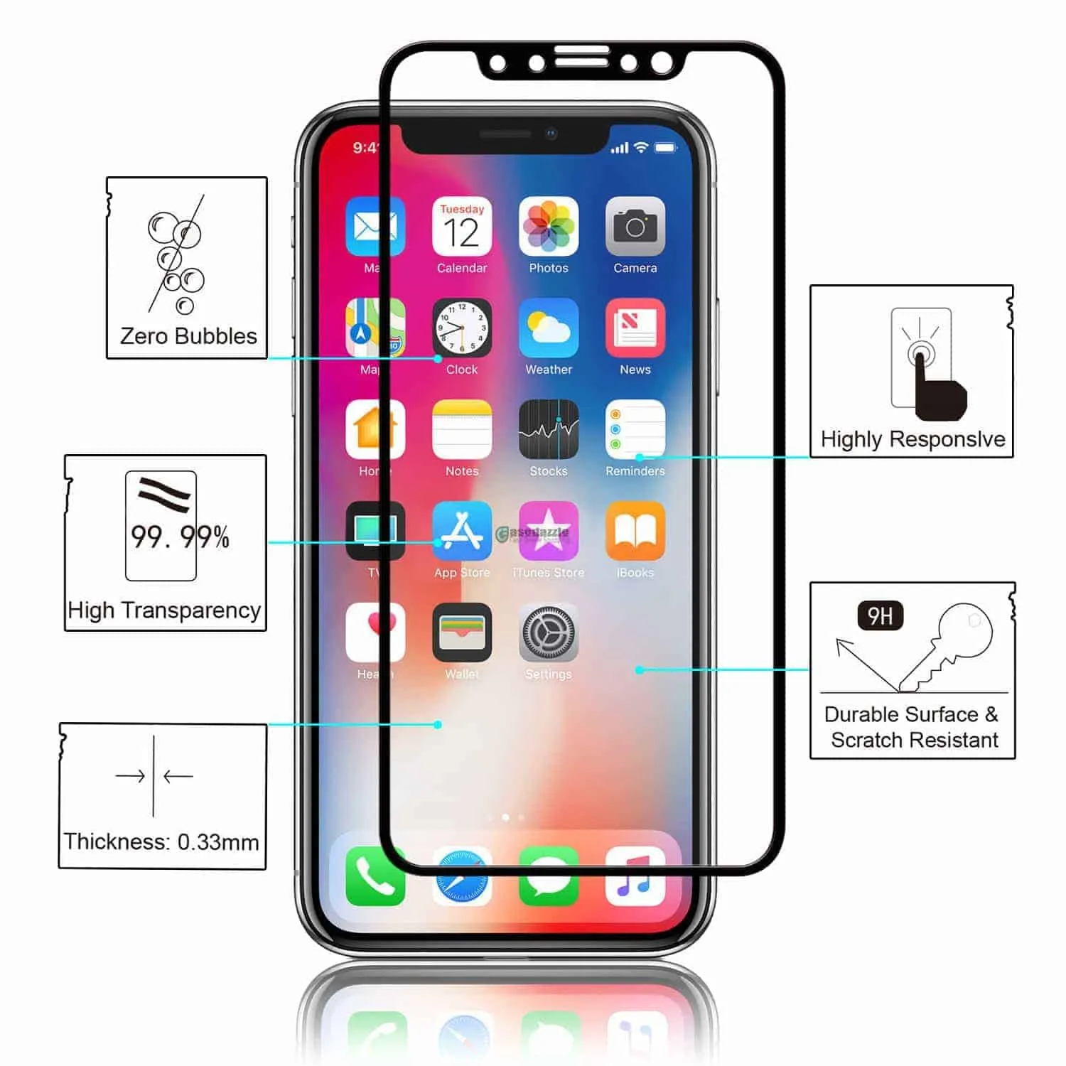 2 Pack iPhone X Screen Protector Tempered Glass Black