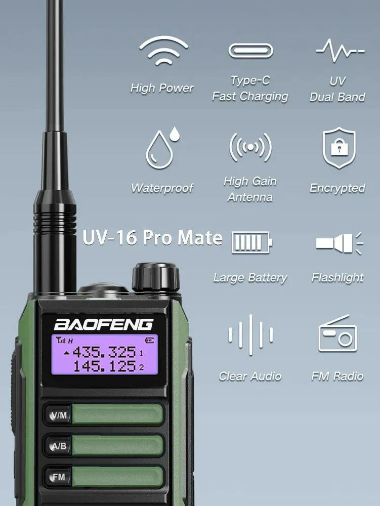 2023 Baofeng UV-16 PRO V2 Professional 10W Upgraded Of UV-5R UV-10R Walkie Talkie IP68 Waterproof Long Range Dual Band Ham Radio