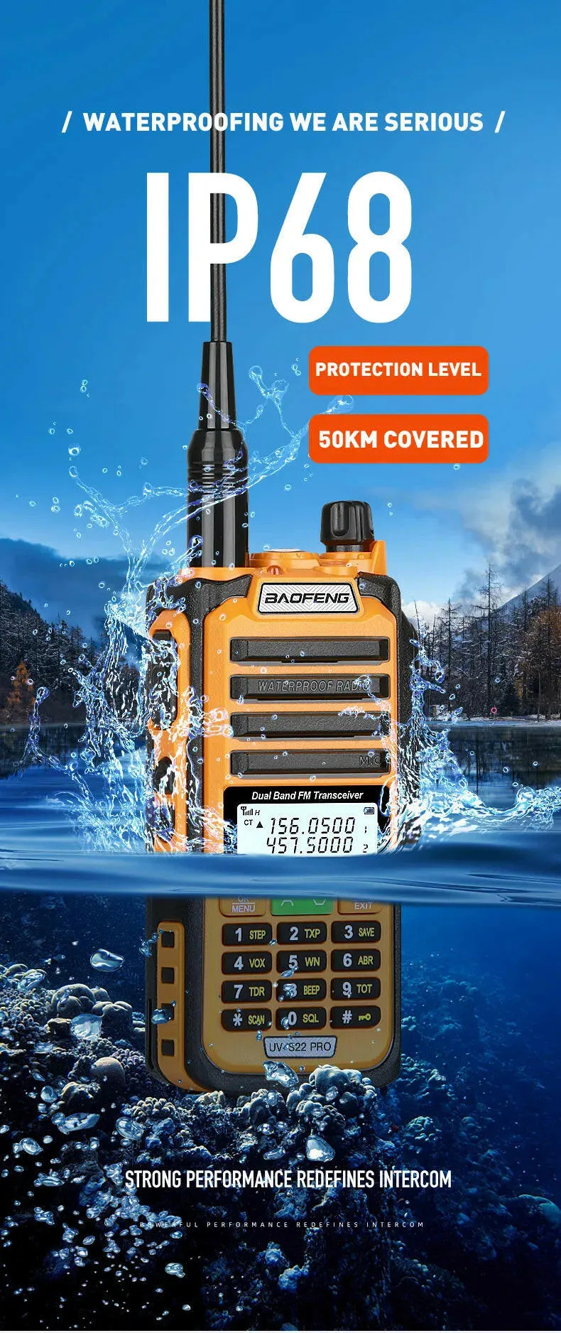 2023 Baofeng UV-S22 Pro Walkie Talkie Waterproof IP68 Type-c Charger Powerful UHF VHF Long Range Ham CB Radio Upgrade UV-9R Plus