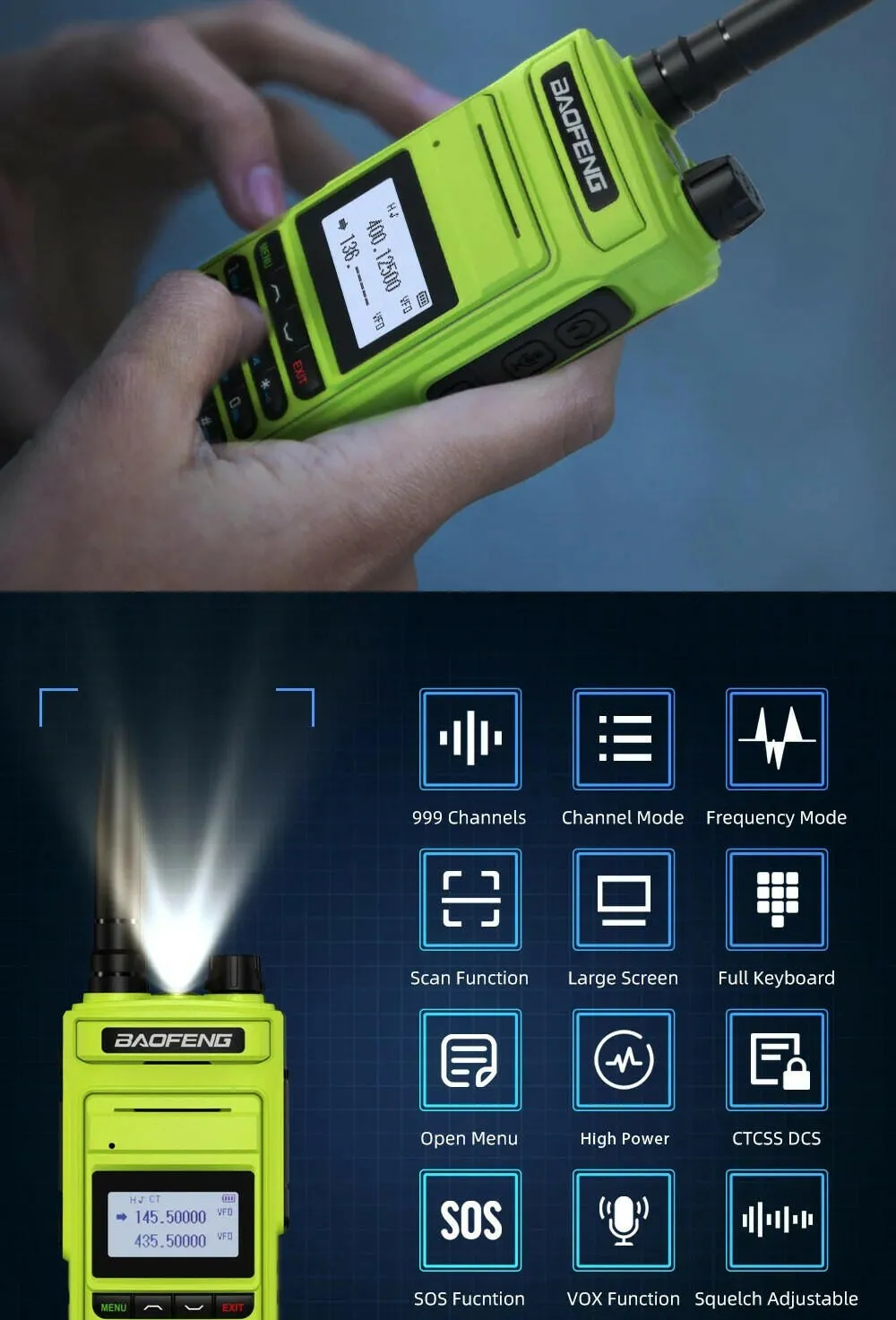 2023 Baofeng UV15 Pro Max True 10W Long Range FM Walkie Talkie 999 Channel Dual Band CB Ham Radio Type-C Charger Two Way Radio