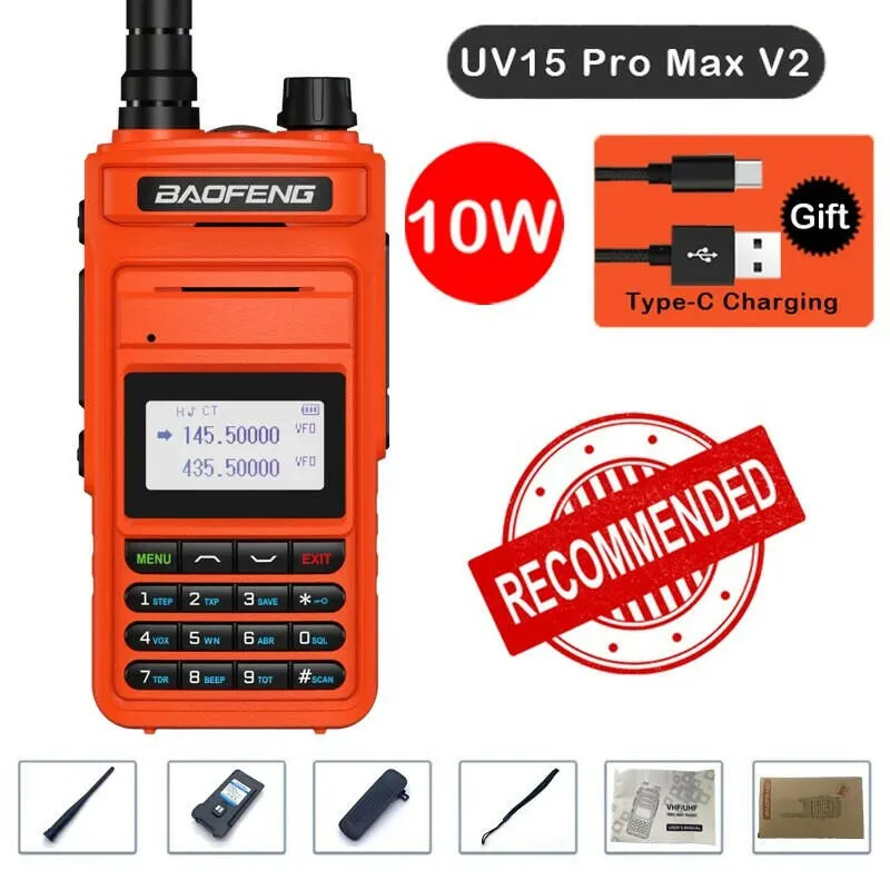 2023 Baofeng UV15 Pro Max True 10W Long Range FM Walkie Talkie 999 Channel Dual Band CB Ham Radio Type-C Charger Two Way Radio