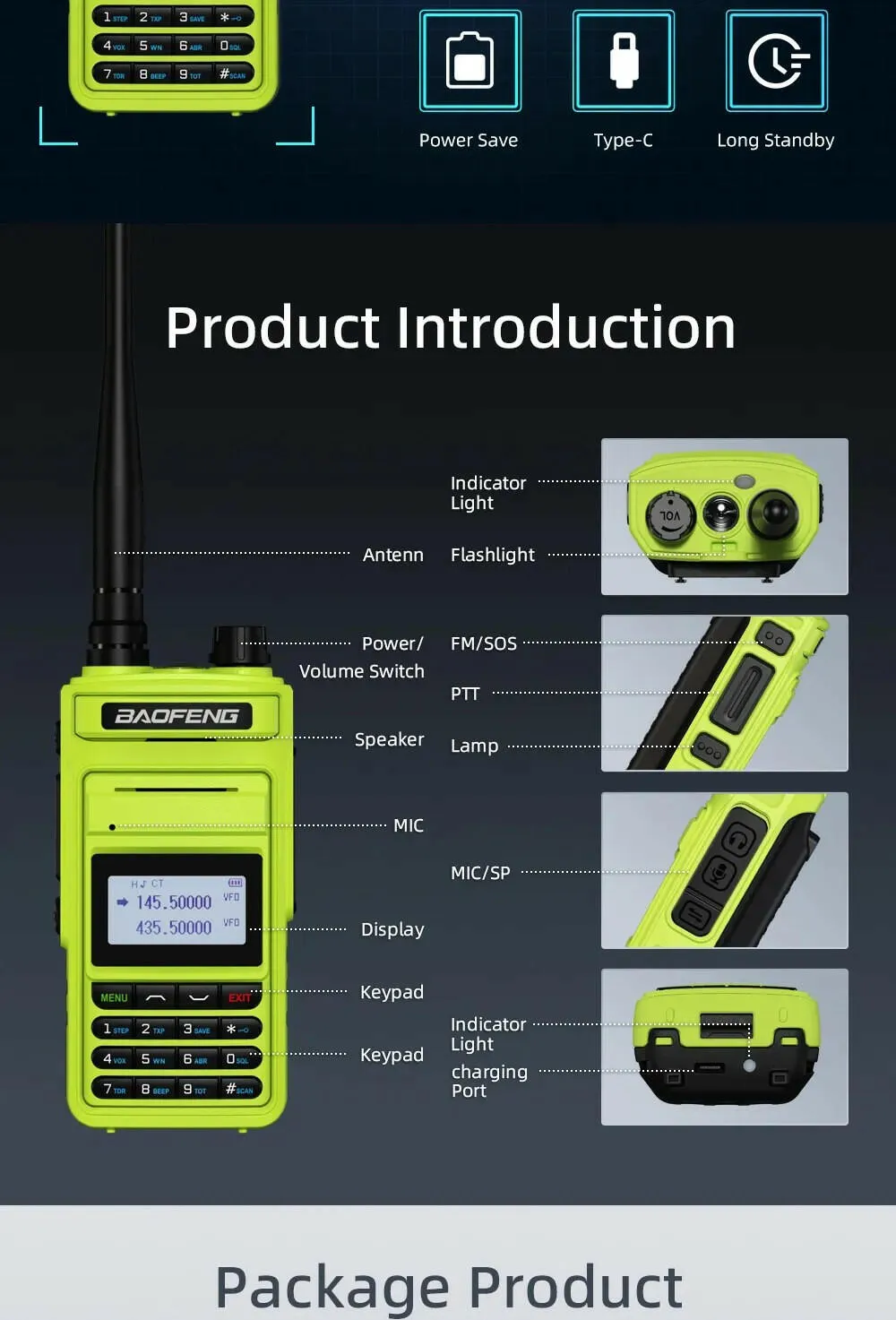 2023 Baofeng UV15 Pro Max True 10W Long Range FM Walkie Talkie 999 Channel Dual Band CB Ham Radio Type-C Charger Two Way Radio