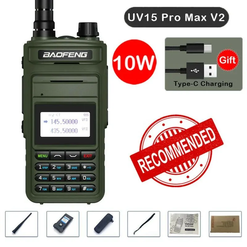 2023 Baofeng UV15 Pro Max True 10W Long Range FM Walkie Talkie 999 Channel Dual Band CB Ham Radio Type-C Charger Two Way Radio