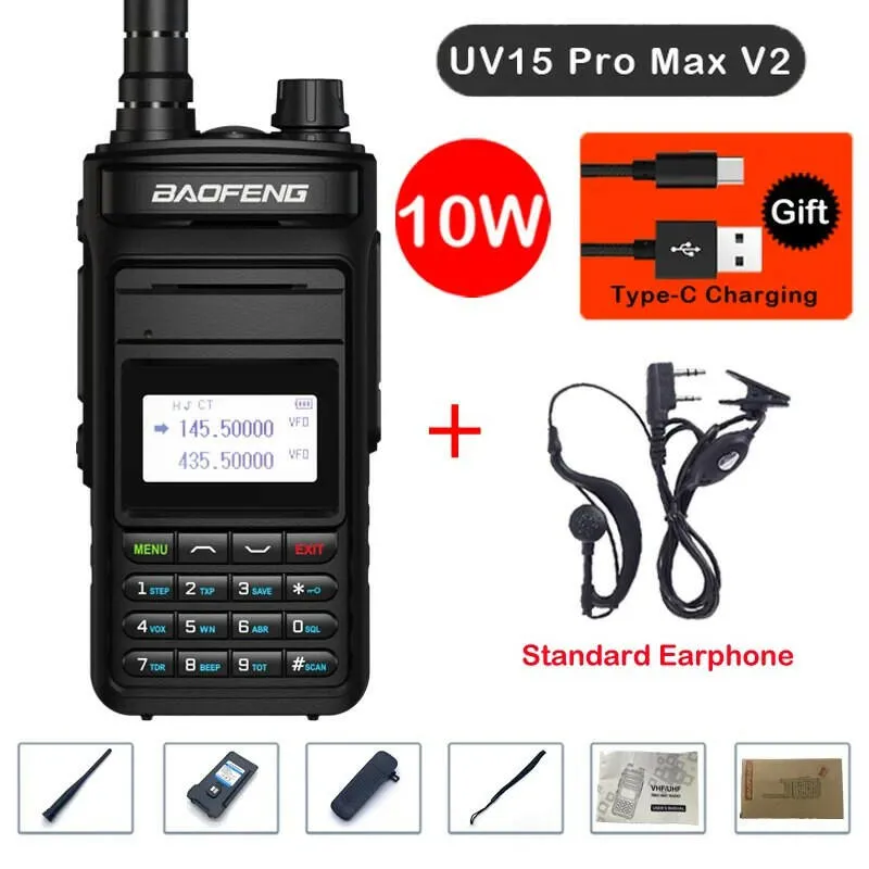 2023 Baofeng UV15 Pro Max True 10W Long Range FM Walkie Talkie 999 Channel Dual Band CB Ham Radio Type-C Charger Two Way Radio