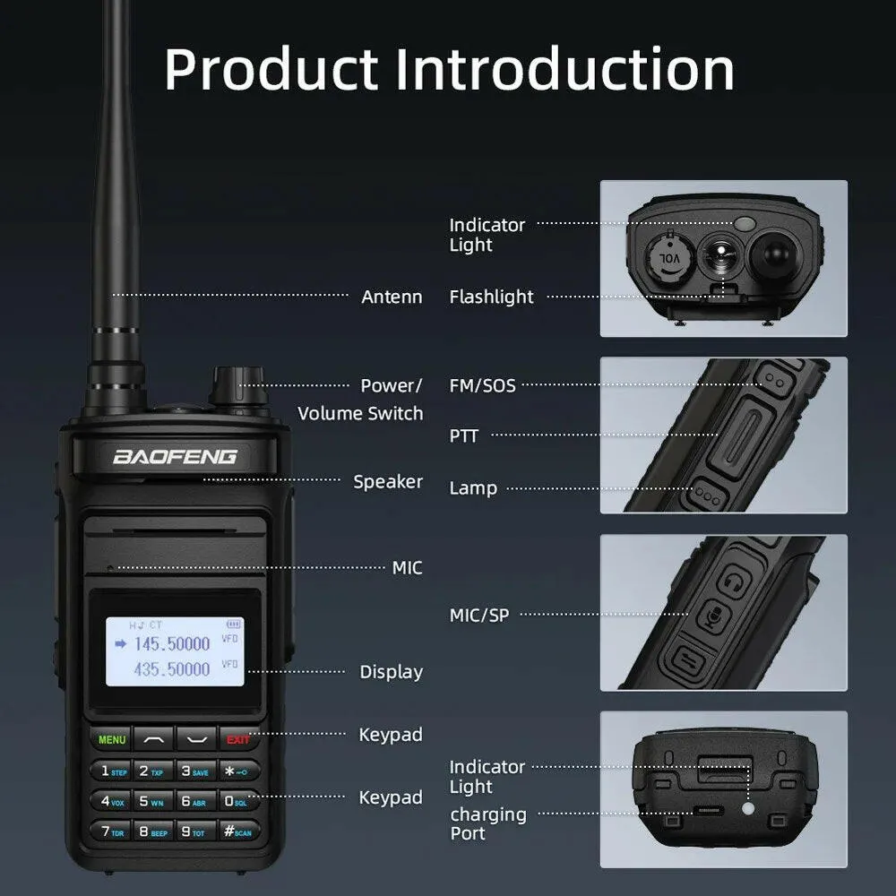 2023 Baofeng UV15 Pro Max True 10W Long Range FM Walkie Talkie 999 Channel Dual Band CB Ham Radio Type-C Charger Two Way Radio