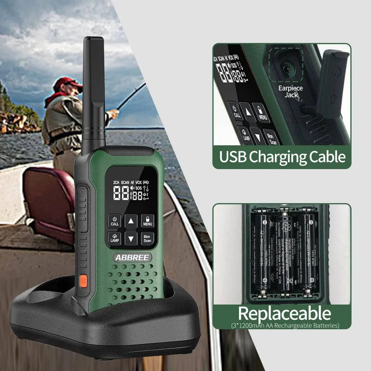 2/4 PCS AR-9R PMR Walkie Talkie IP67 Waterproof Floating NOAA Long Range Rechargeable Ham Two Way Radio for Fishing Kayaking