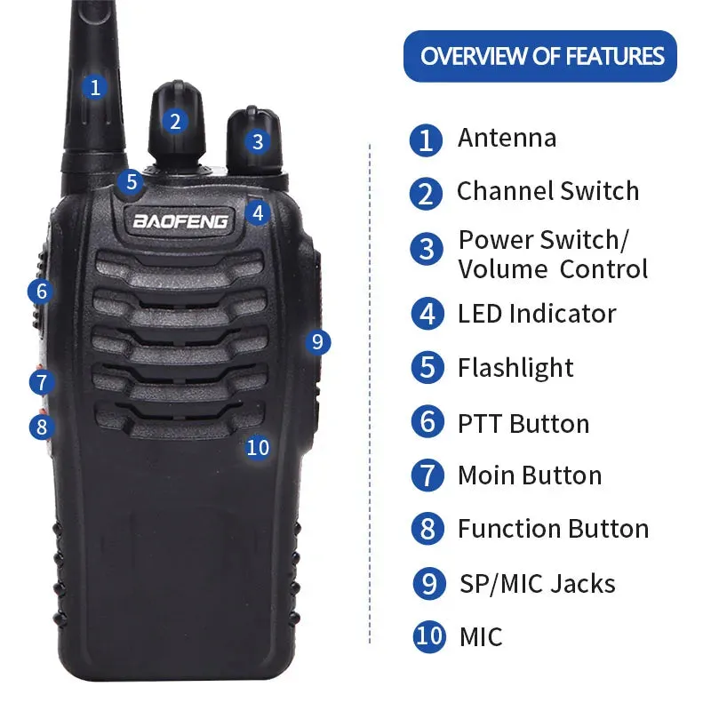 2/4PCS Baofeng BF-888S V2 Walkie Talkie Dual Band Portable Long Range Standby UHF 400-470MHz USB Ham Two Way Radio for Hunting