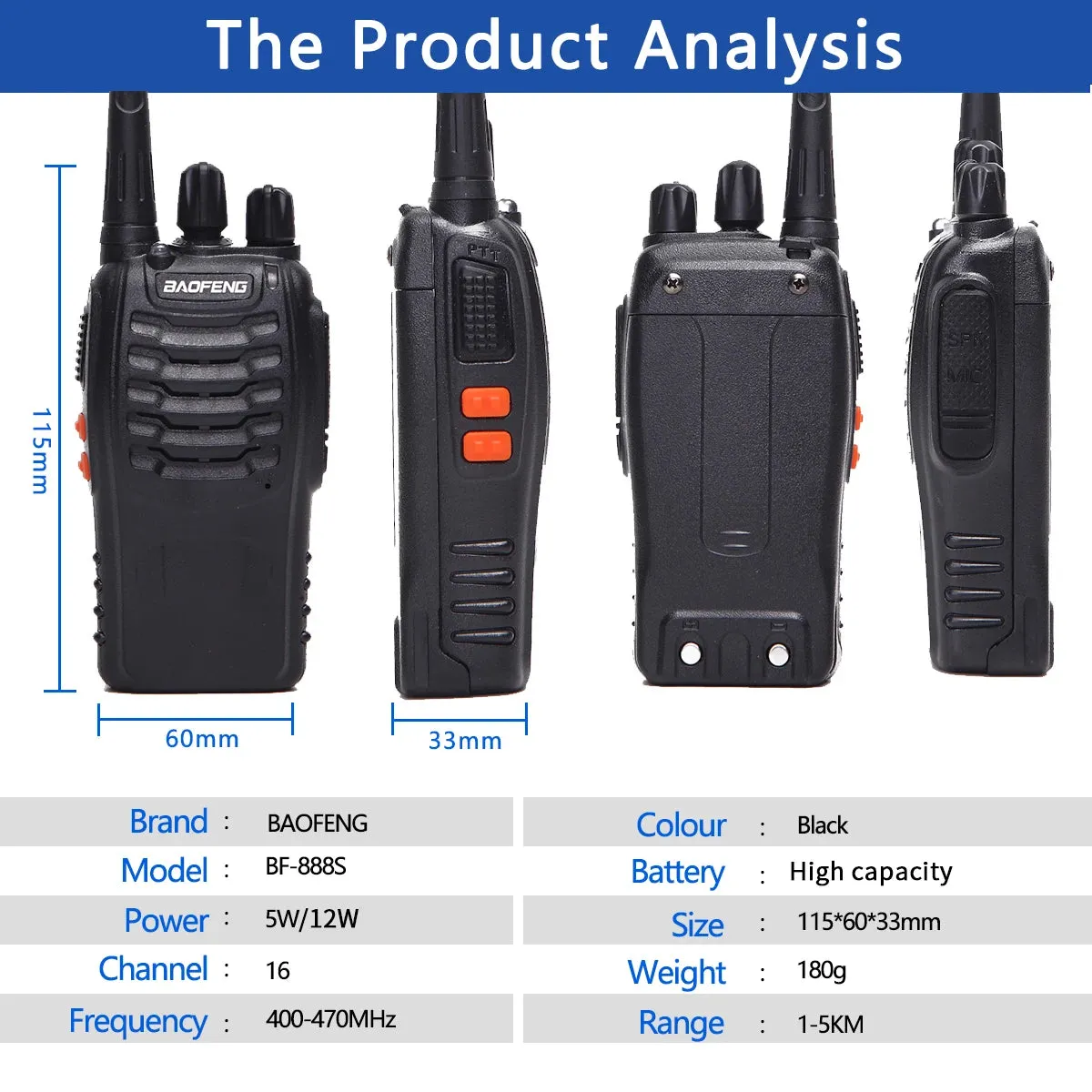 2/4PCS Baofeng BF-888S V2 Walkie Talkie Dual Band Portable Long Range Standby UHF 400-470MHz USB Ham Two Way Radio for Hunting