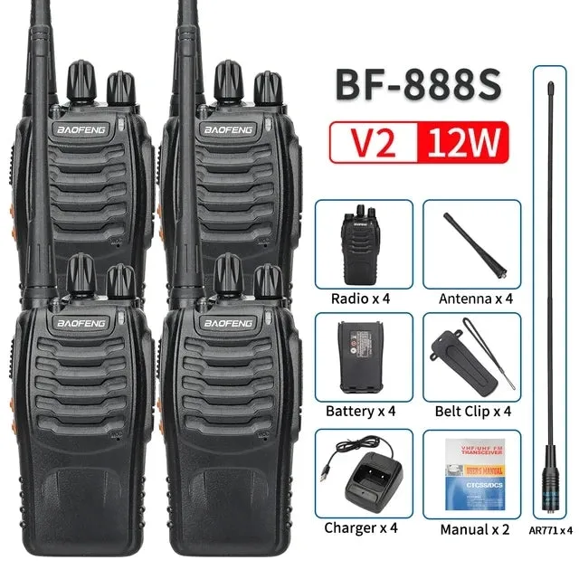 2/4PCS Baofeng BF-888S V2 Walkie Talkie Dual Band Portable Long Range Standby UHF 400-470MHz USB Ham Two Way Radio for Hunting