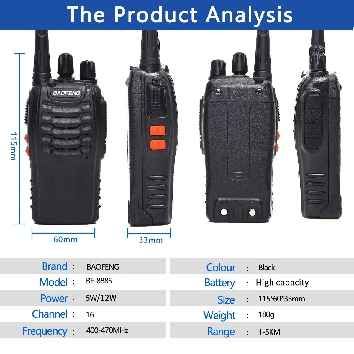 2/4PCS Baofeng BF-888S V2 Walkie Talkie Dual Band Portable Long Range Standby UHF 400-470MHz USB Ham Two Way Radio for Hunting