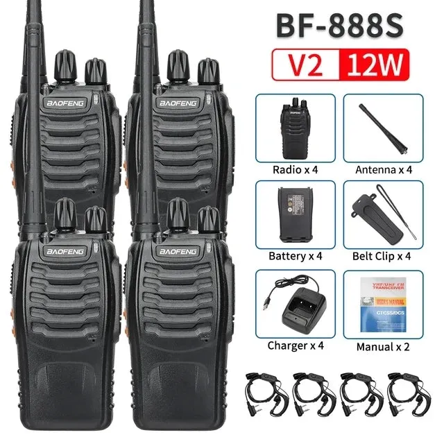2/4PCS Baofeng BF-888S V2 Walkie Talkie Dual Band Portable Long Range Standby UHF 400-470MHz USB Ham Two Way Radio for Hunting