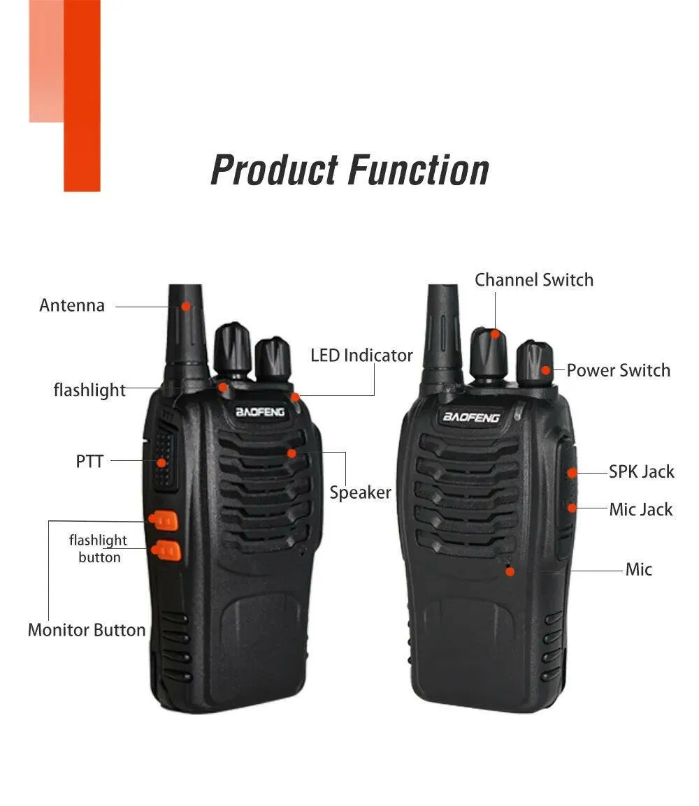 2pcs Baofeng BF-888S Walkie Talkie 5W 16 Chs 400-470MHz UHF FM Transceiver 6m Two Way Radio Comunicador For Outdoor Hiking