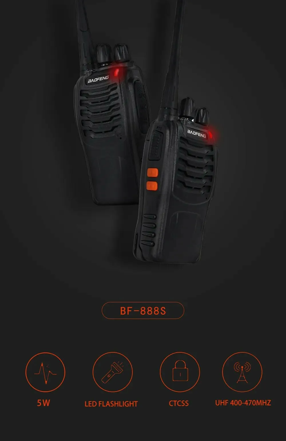 2pcs Baofeng BF-888S Walkie Talkie 5W 16 Chs 400-470MHz UHF FM Transceiver 6m Two Way Radio Comunicador For Outdoor Hiking