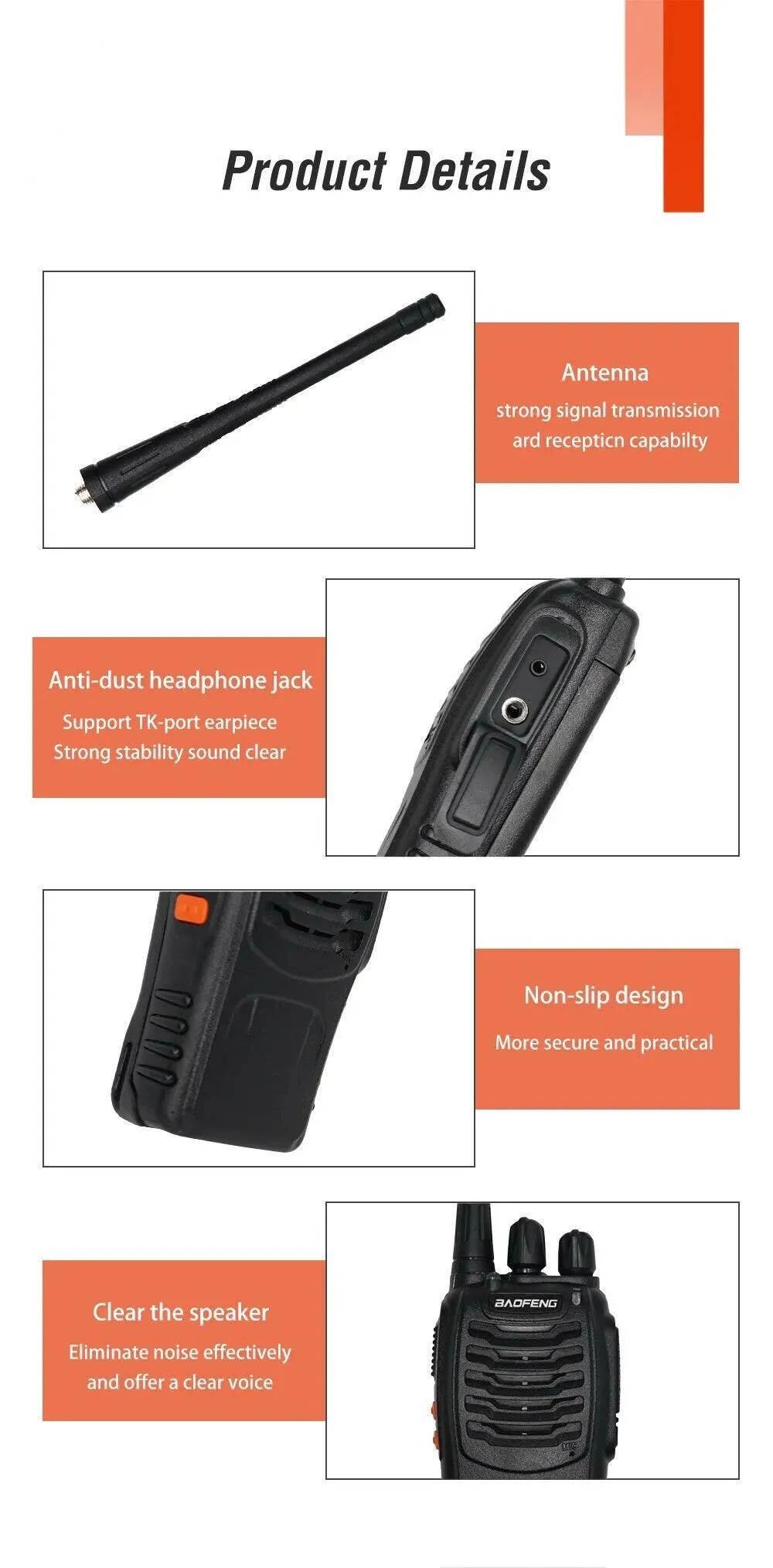 2pcs Baofeng BF-888S Walkie Talkie 5W 16 Chs 400-470MHz UHF FM Transceiver 6m Two Way Radio Comunicador For Outdoor Hiking