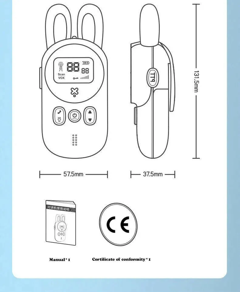 2PCS Kids Walkie Talkie Mini Phone Call Children Cartoon Talkie Walkie Toys 3KM Range UHF Radio Interphone Boys Girls Gifts