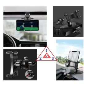 3 in 1 Car GPS Smartphone Holder: Dashboard / Visor Clamp   AC Grid Clip for Emporia Talk V20 - Black