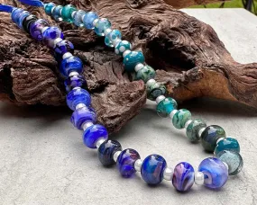 33 Mini Blue Orphan Mix Lampwork Beads Set SRA