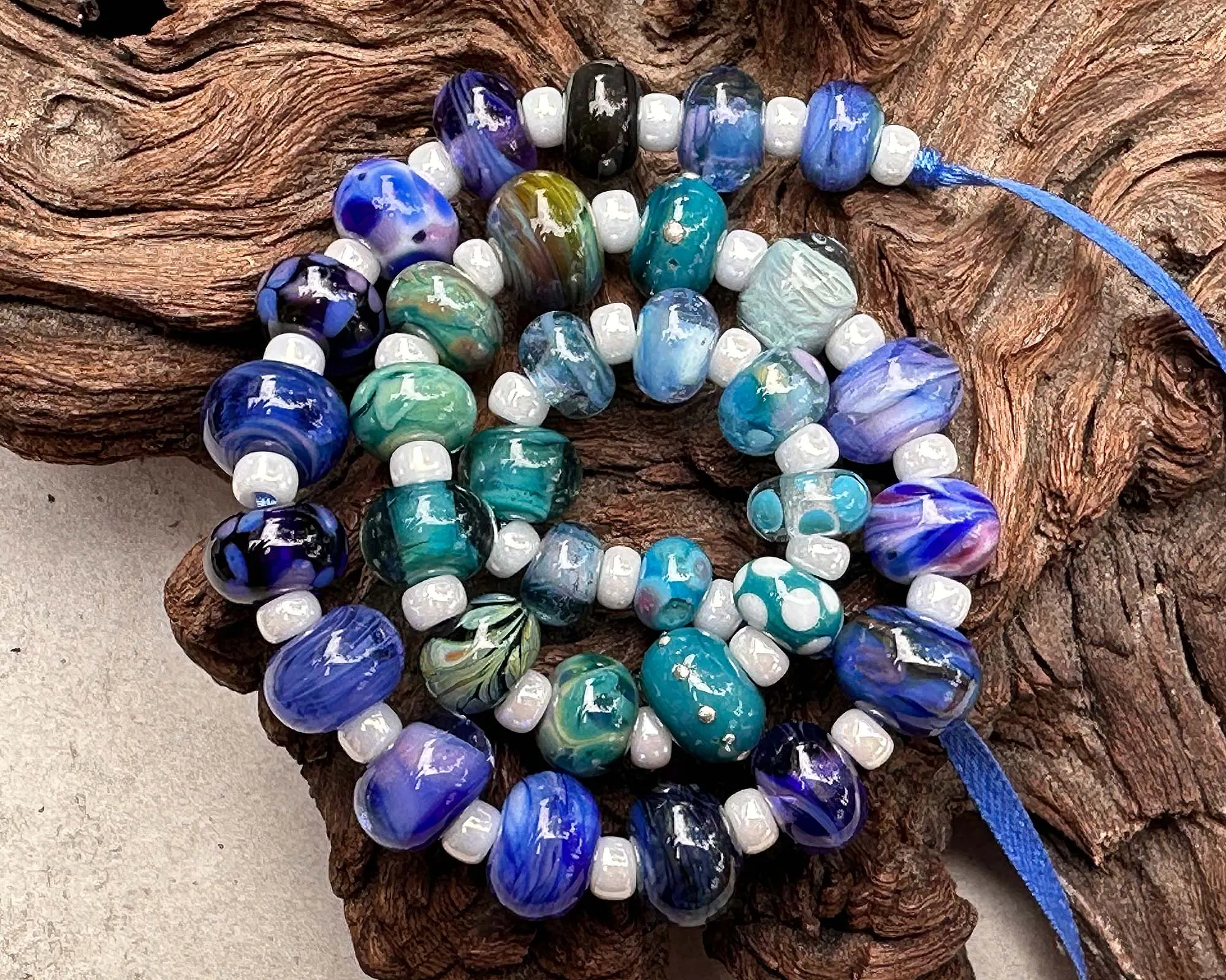 33 Mini Blue Orphan Mix Lampwork Beads Set SRA