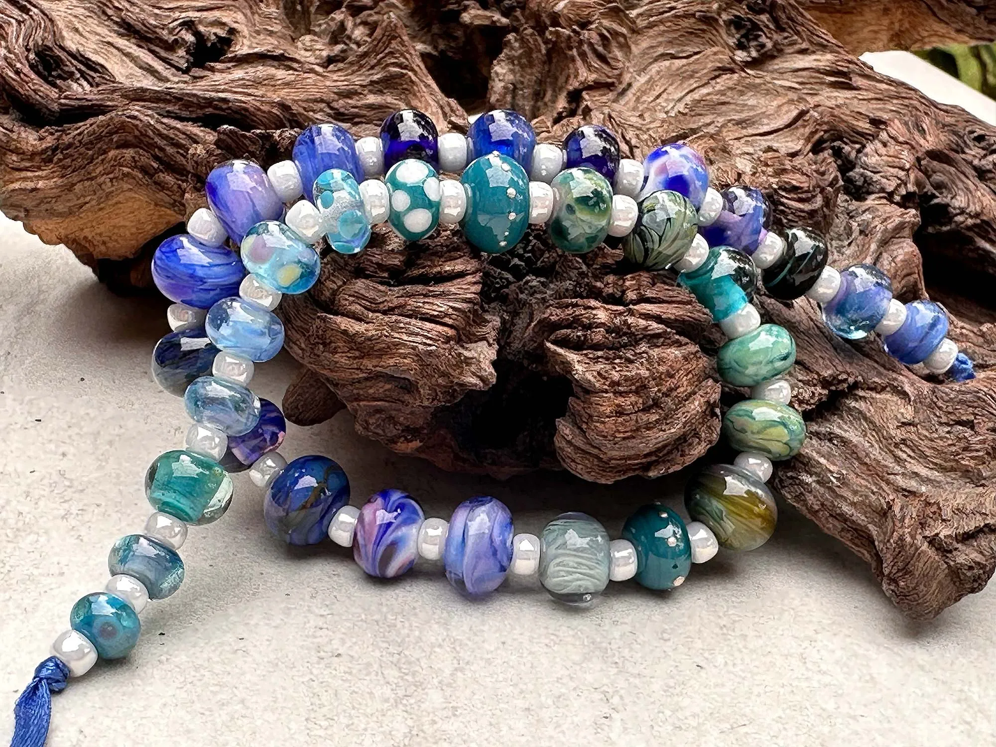 33 Mini Blue Orphan Mix Lampwork Beads Set SRA
