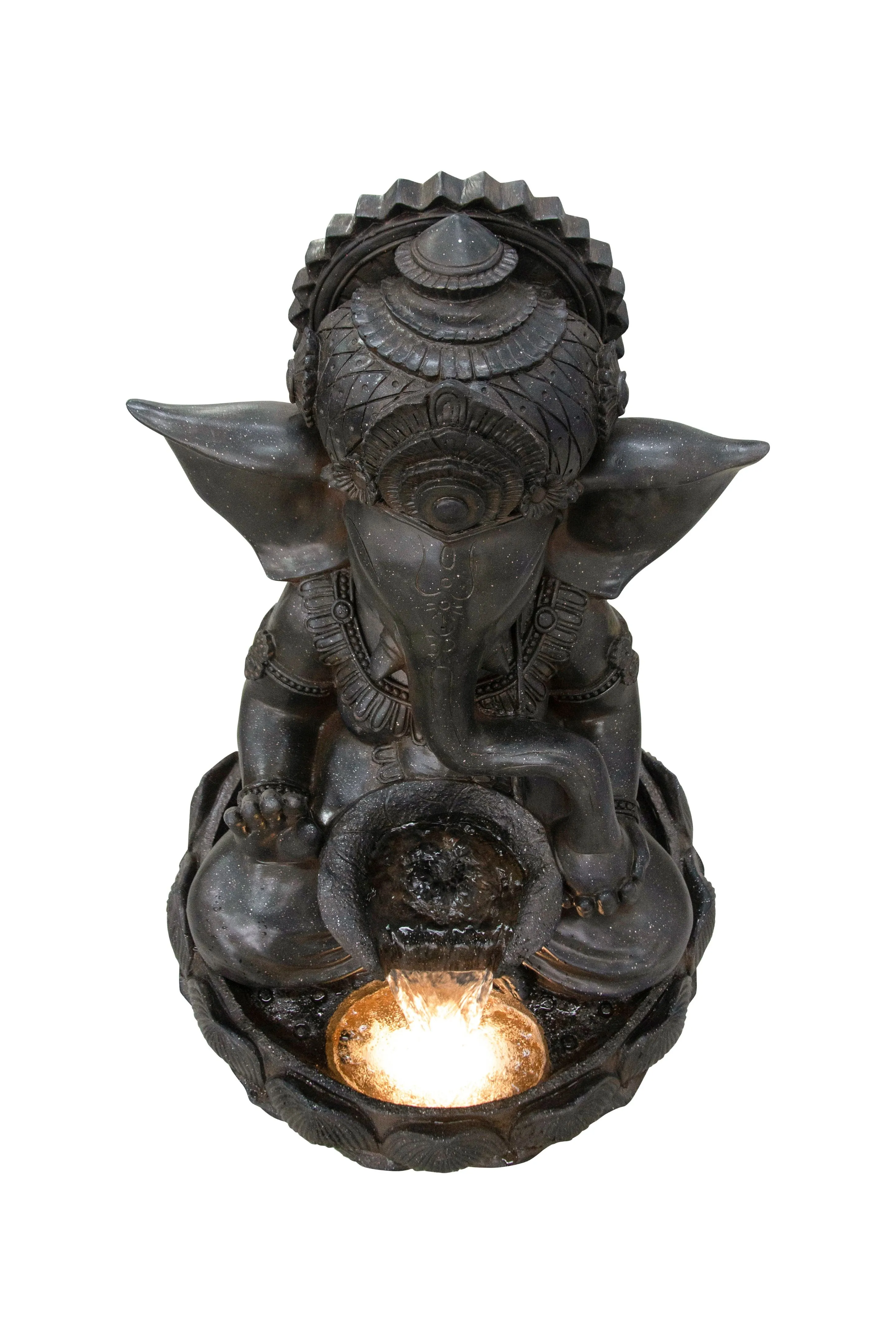 35in Ganesha Sculptural Outdoor Fountain With Ww Leds