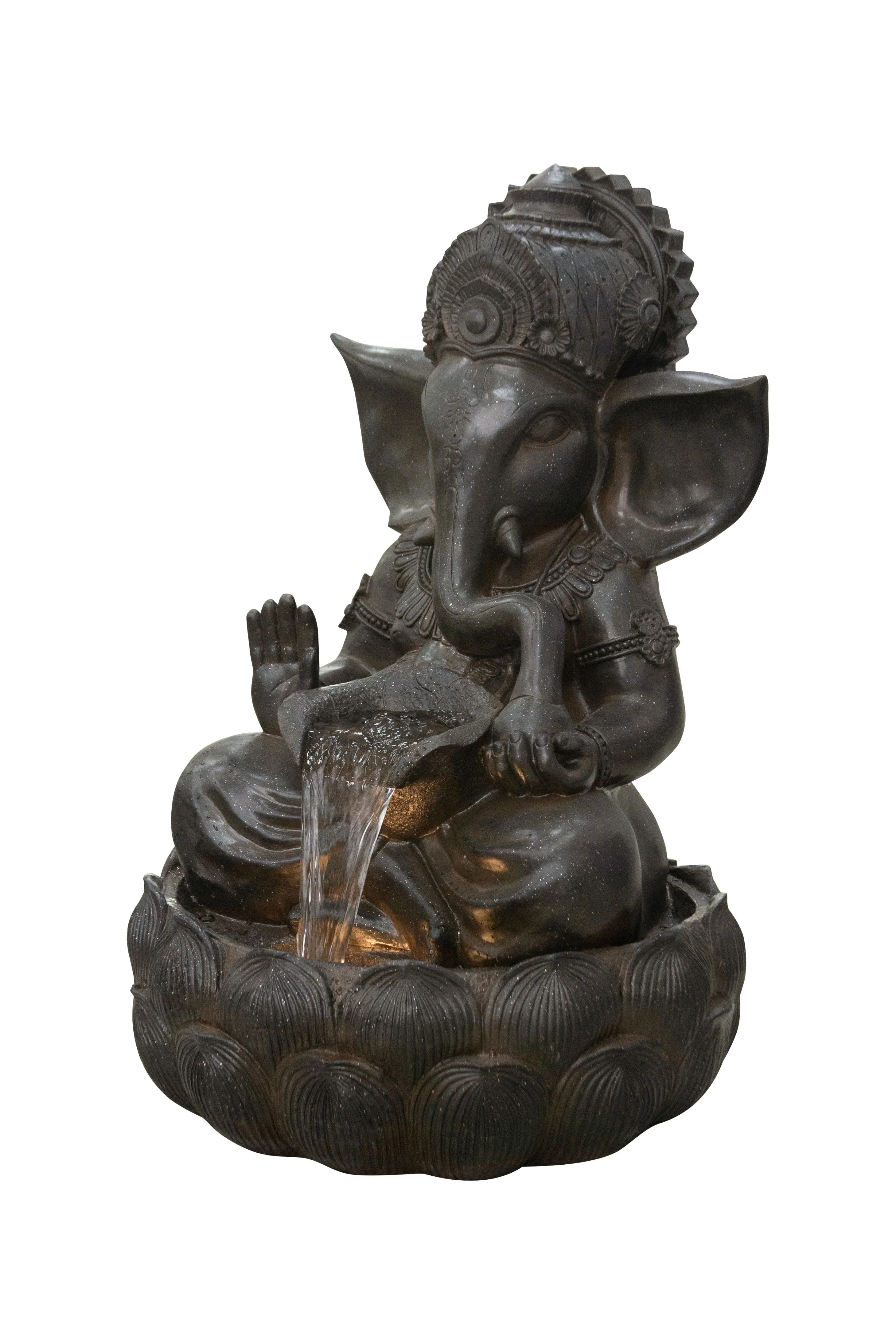 35in Ganesha Sculptural Outdoor Fountain With Ww Leds