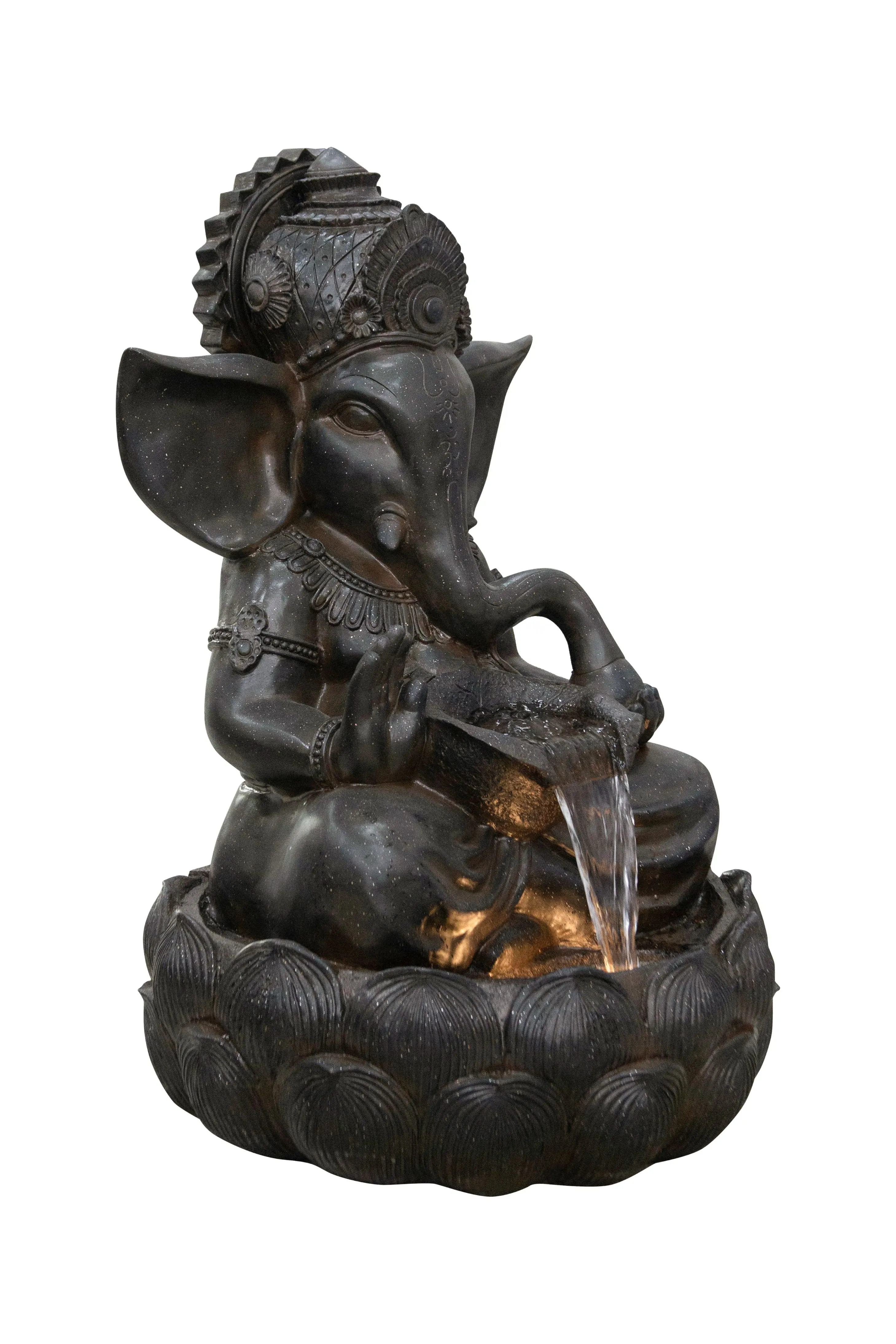 35in Ganesha Sculptural Outdoor Fountain With Ww Leds