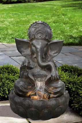 35in Ganesha Sculptural Outdoor Fountain With Ww Leds
