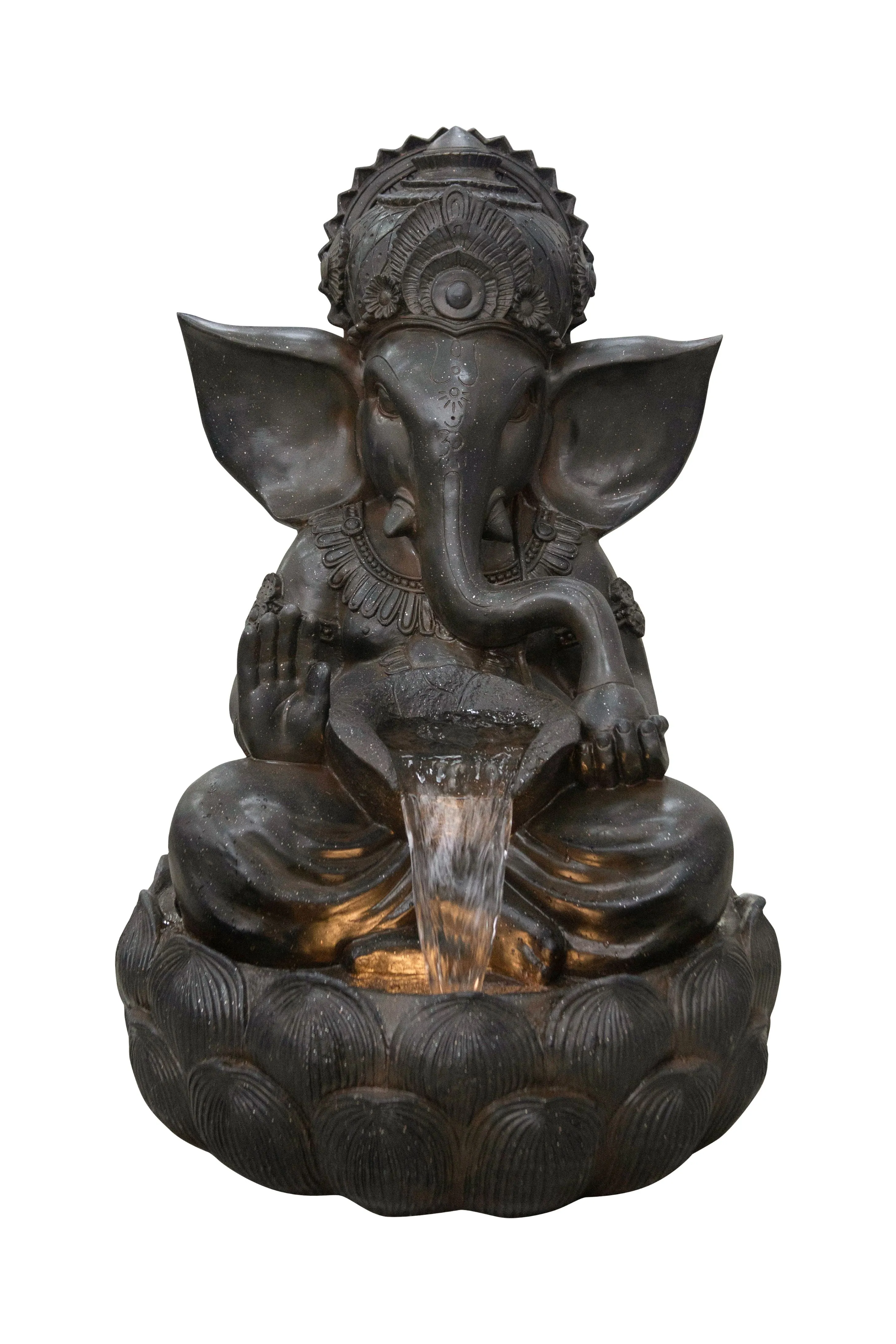35in Ganesha Sculptural Outdoor Fountain With Ww Leds