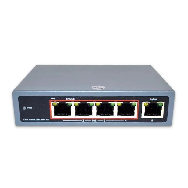 4 Port Unmanaged Gigabit Ethernet PoE Switch and Uplink Port, 10/100/1000Mbps