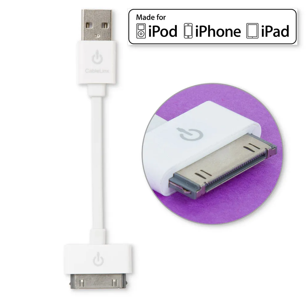 4" MFi USB Charge and Sync Flat Cable with 30-Pin Connector