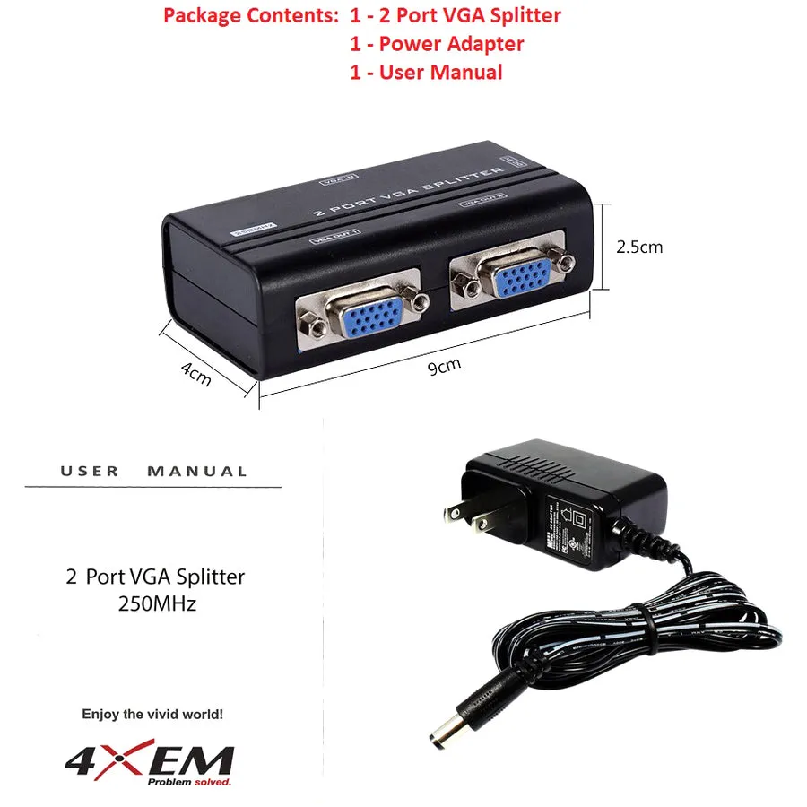 4Xem 2-Port Vga Splitter 250 Mhz