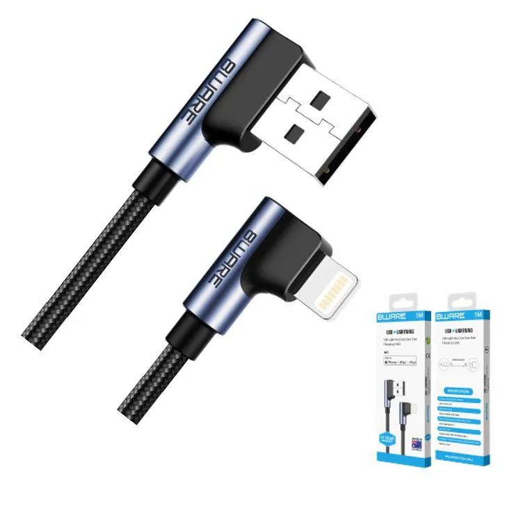 8WARE Premium 1m Apple Certified 90 Degree Angle USB Lightning Data Sync Fast Charging Cable for iPhone 12 X XS XR Max 8 iPad Air Retail ~CB8W-IPHR2