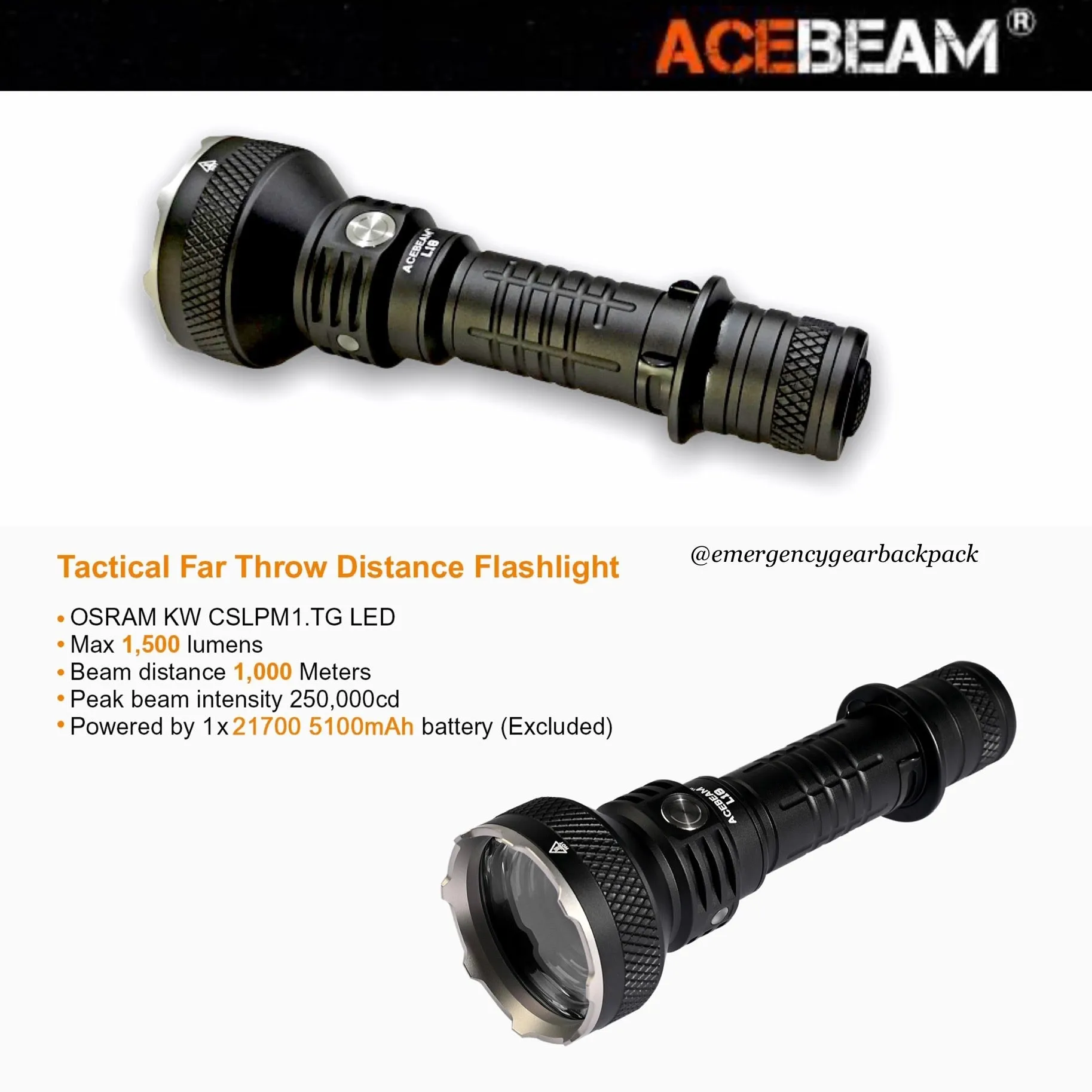 ACEBEAM L18 Ultra-long Range Tactical Flashlight