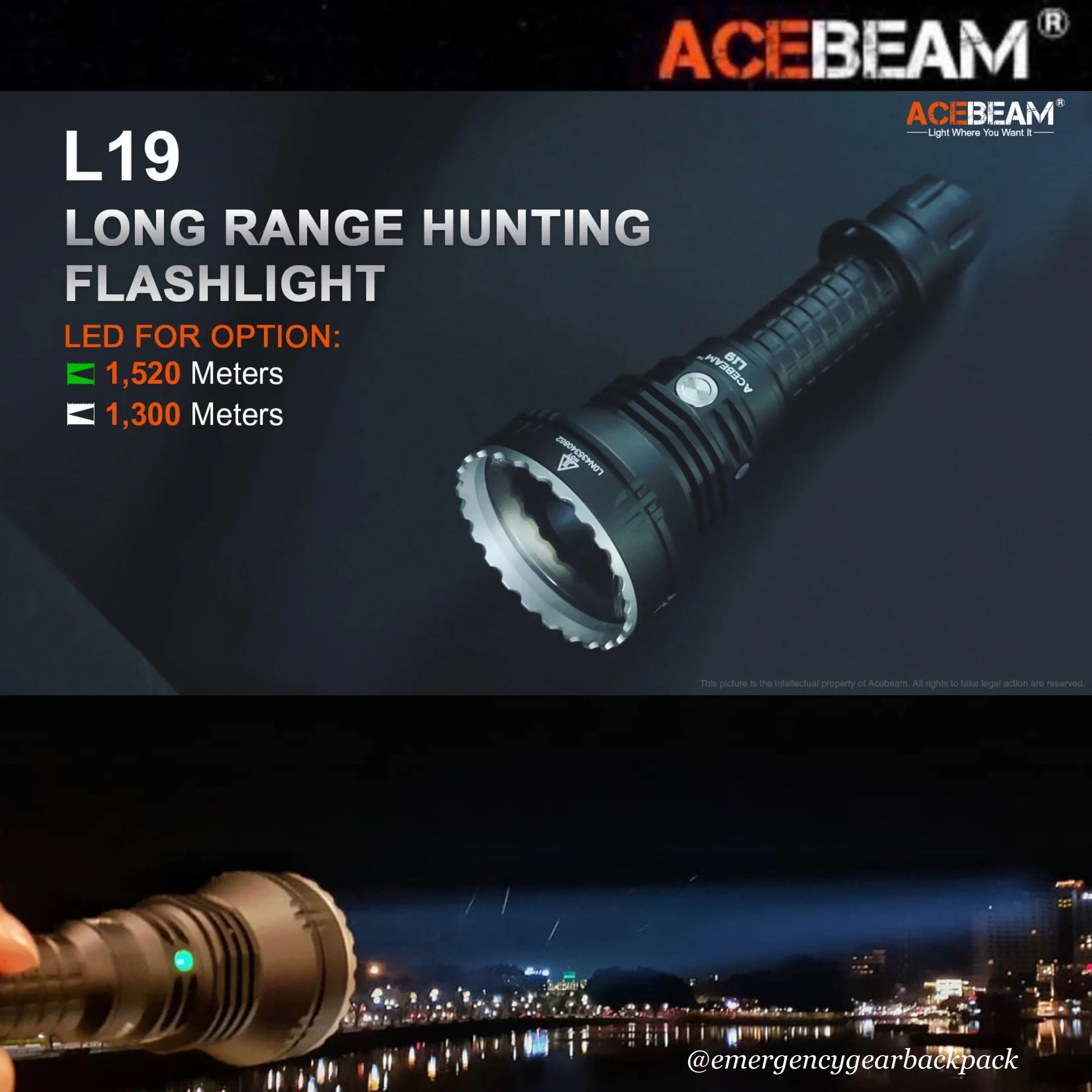 ACEBEAM L19 Long Range Flashlight 1300M
