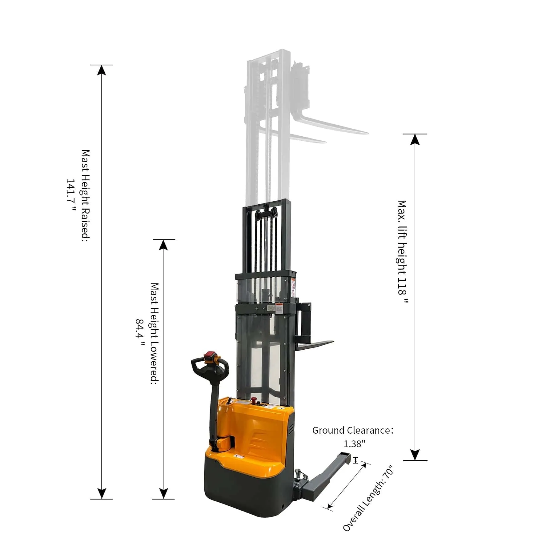 Apollolift Forklift Lithium Battery Full Electric Walkie Stacker 2640lbs Cap. Straddle Legs. 118" lifting A-3035